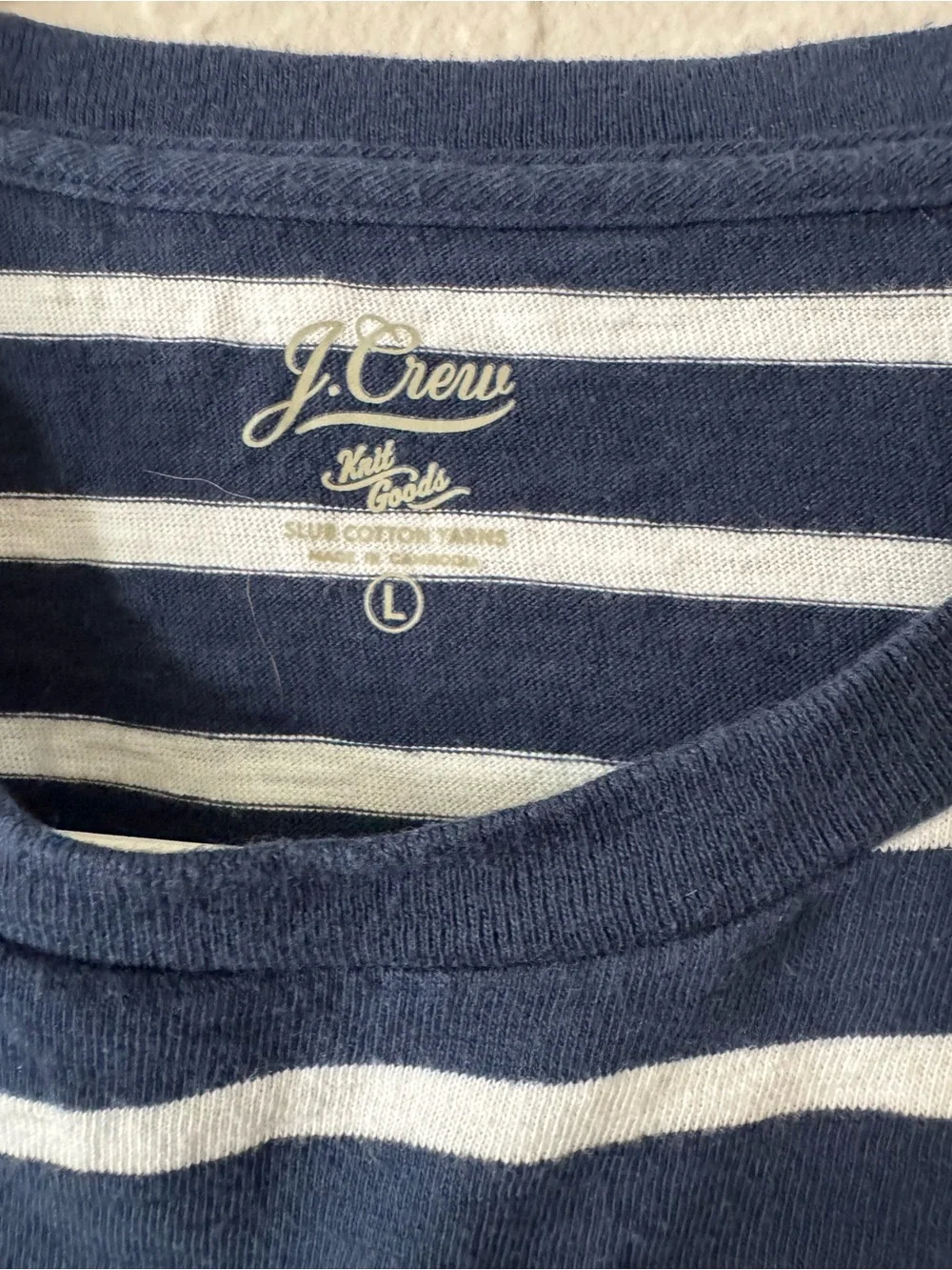 J. Crew Navy & White Stripe Crewneck T-Shirt Lar